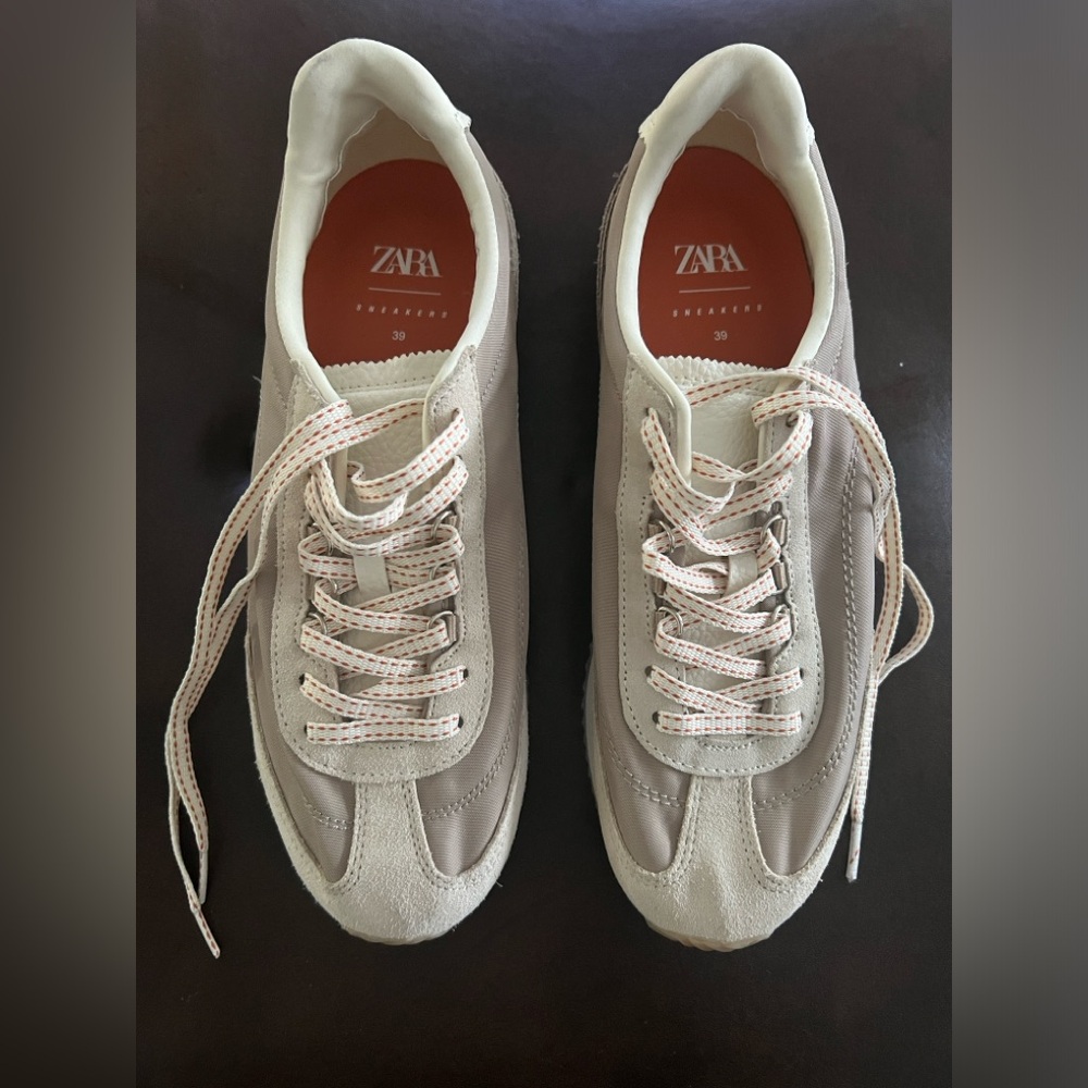 ZARA NWOT Brown Suede Nylon Travel Sneakers Retro Runner Shoes Women - 8/8.5/39